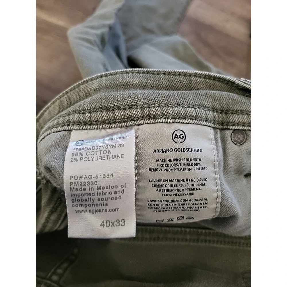 AG Adriano Goldschmied Everett Slim Straight Pants Olive Green Mens 40x33 - Picture 3 of 8